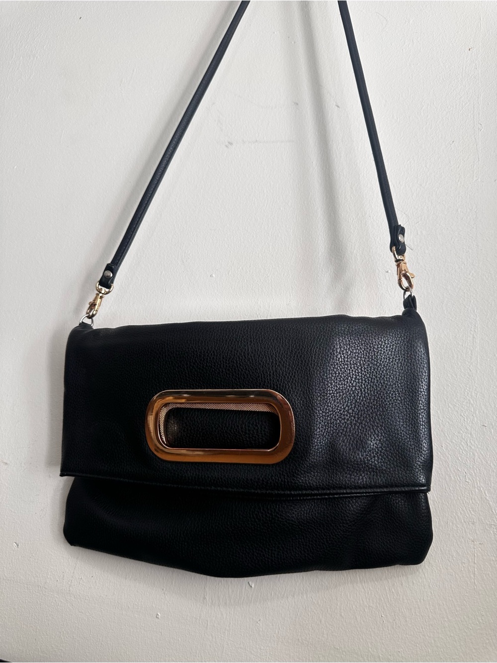 Aldo Black Leather Crossbody with Gold Accent